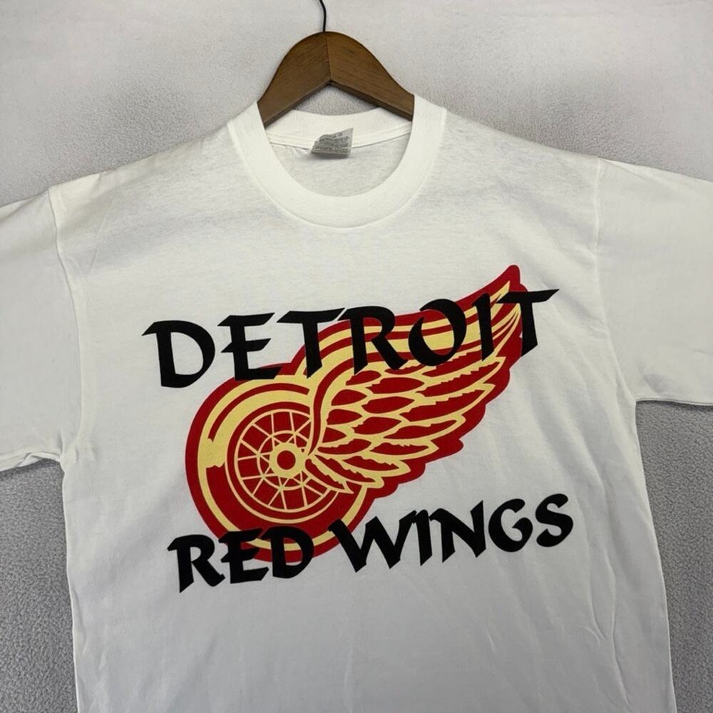 Vintage Detroit Red Wings Shirt men's Medium White Graphic Deadstock NEW 90s - Picture 3 of 7